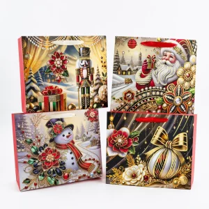 CS16 Luxury Christmas Paper Gift Bags Festive Xmas Shopping Tote with Ribbon Handle for Holiday Presents