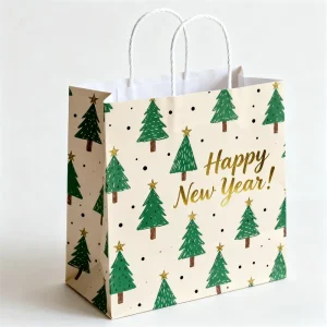 CS76 Small Christmas Gift Bags Premium Kraft Paper Holiday Gift Packaging with Twisted Handles for Retail Shops