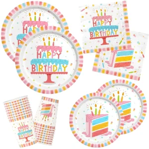 Cake Design Happy Birthday Plates and Napkins Disposable Paper Cups Tableware Kit Happy Birthday Party Supplies Set