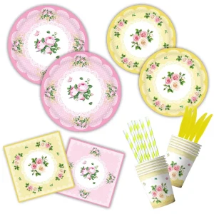Camellia Tableware Set for Festive Occasions for Easter Ramadan Birthday Graduation & Christmas Parties Paper Plate & Cup Decor