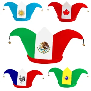 Canada Mexico France Brazil Argentina Flag Joker Hat Soft Velvet Carnival Headwear for Soccer Matches Sports Events Fan Parties