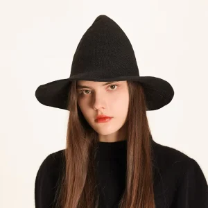 Candy Color Halloween Felt Witch Hat Foldable Women Cotton Knit Witch Hat for Festival Decoration Party Cosplay Wizard Witch Hat