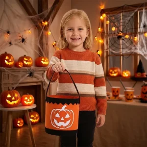 Candy Halloween Basket Felt Fabric Trick or Treat Bag Personalized Pumpkin Face Halloween Buckets