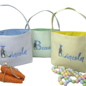 Canvas Tote Bag Easter Kids Egg Hunt Bucket Personalised Blank Basket With Handle Easter Decoration Seersucker Easter Baskets