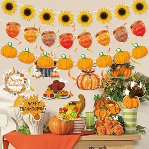Cardboard Event Decor Pumpkin and Turkey Bunting Garlands Banners and Thanksgiving Party Props