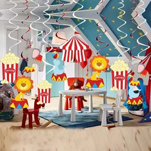 Carnival Circus Animals Party Supplies With Colourful Tableware Set Circus Paper Swirl Decorations for Children Birthday Party