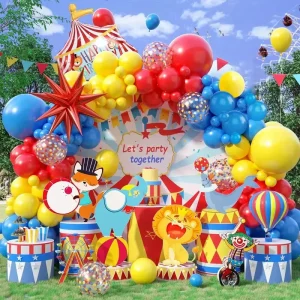 Carnival Circus Balloon Garland Arch Kit Red Blue Yellow Clown Cartoon Latex Balloons Set for Birthday Party Decorations