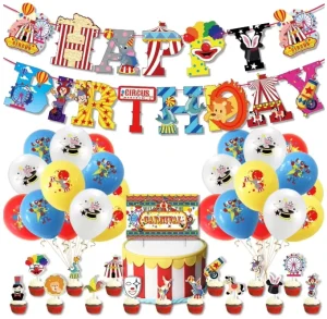 Carnival Circus Kids Birthday Party Clown Seal Lion Birthday Banners Cupcake Cake Toppers Helium Printed Latex Balloon Toy Decor