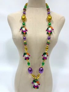 Carnival Clown Bead Necklace in Purple Gold and Green Color Scheme Carnival Throwing Festival Decoration