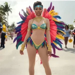 Carnival Costume Swimwear Custom Luxury Feather Bikini Set Women Sequin Beaded OEM ODM Miami Caribbean Festival Party