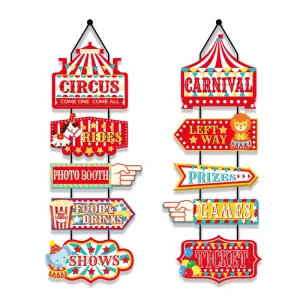 Carnival Door Hanging Banner Porch Sign Circus Party Signs Paper Cutouts with Glue Dots for Carnival Party Decorations