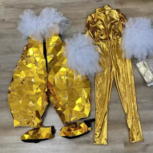 Carnival Festival Cosplay Rabbit Gold Mirror Glass Costume Stage Birthday Wear Bar Catwalk Outfit Show Clothe Club