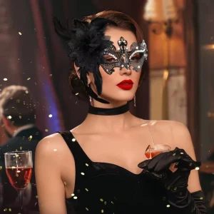 Carnival Masquerade Metal Mask Costume Ball Holiday Party Half Face Rhinestone Encrusted Hollowed Out One Size Attire
