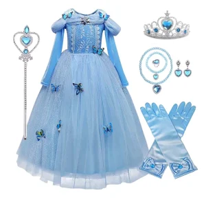Carnival Party Christmas Dress up Blue Princess Costume for Girls Birthday With Accessories DISP 006
