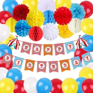 Carnival Party Decorations Circus Birthday Supplies Circus Happy Birthday Banner Tissue Paper Pom Poms Flowers Honeycomb Ball