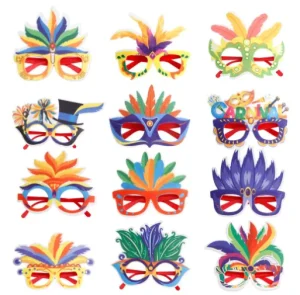Carnival Party Decorations Colorful Non Woven Feather Glasses Party Photograph Props Birthday Decoration Mardi Gras Decor