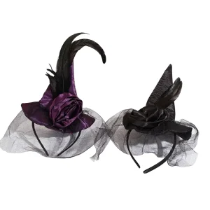 Carnival Party Halloween Ball Supplies Witch Hat Headband Vintage with Mesh and Feathers China Model FJ-L021