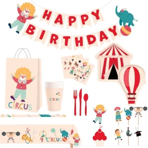 Carnival Party Supplies Decorations Circus Theme Birthday Paper Plates and Napkins Set with Cups and Straws for 8 Guests