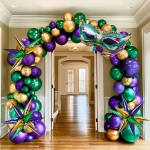 Carnival Purple Green Gold Balloon Garland Arch Party Decorations Mardi Gras Theme Festival Backdrop