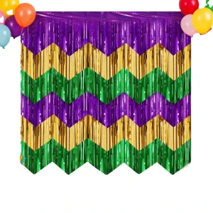 Carnival Rain Curtain Banner New Orleans Festival Party Decoration Background DIY Purple Gold Green Wave Swallowtail Pull PET