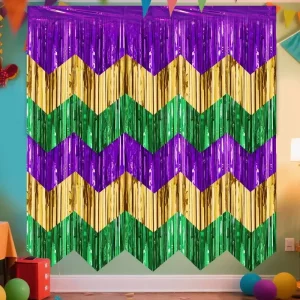 Carnival Rain Curtain Banner New Orleans Festival Party Decoration Background Gold Green Swallowtail
