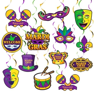 Carnival Theme Party Decoration Set Mardi Gras Cardboard with Hanging Swirls Decorations Set