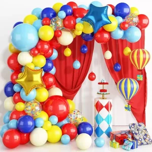 Carnival Theme Yellow Red Blue Series Circus Balloon Arches Wreath Latex Balloon Children’s Birthday Party Decorations