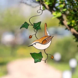 Carolina Wren Stained Glass Window Art Art Deco Design Chickadees Garden Suncatcher Christmas Gift Decorations