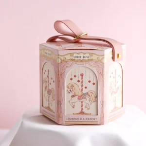 Carousel Hexagon Handle Paper Gift Sweet Candy Box for Baby Shower Wedding Birthday Holiday Party Gifts Packaging