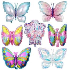 Cartoon Animal Blue and pink Gradient Balloons Spring Insects Colorful Gradient Butterflies Aluminum Film Balloons