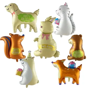 Cartoon Animal Shape Rabbit Squirrel Bear Cat Dog Deer Balloon Aluminum Foil Balloon Kids’ Birthday Party Decorations