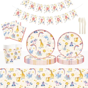 Cartoon Animal Theme Children’s Birthday Party Supplies with Rainbow Unicorn Pattern Disposable Party Supplies