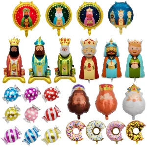 Cartoon Balloons FELIZ DIA DE Reyes Party Decoration Spanish Three Kings Festival Themed Aluminum Film Balloon Set