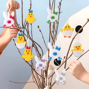 Cartoon Bunny Easter Set Hanging Ornaments Holiday Party Decorations Colorful Egg Chick Carrot Rabbit Shaped Hanging Decorations