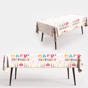 Cartoon Cake Balloon Disposable Tablecloth for Adult Birthday Party Happy Birthday Event Decoration