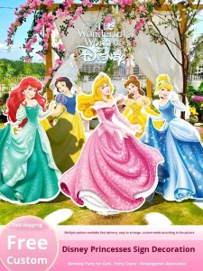Cartoon Castle Princess Theme Girls Birthday Party Decoration Set KT Board With Balloons Standing Sign Background Wall
