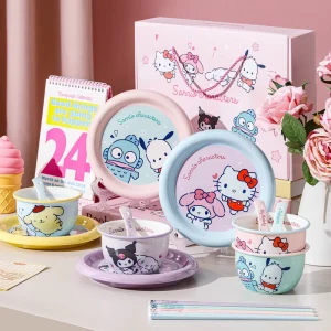 Cartoon Ceramic Dish Set Cute Household One-person Microwave Safe Tableware Gift Box Children’s Meal