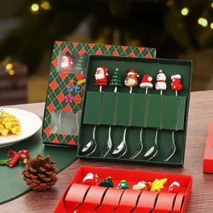 Cartoon Christmas Gift Box Set Cross Border Stainless Steel Coffee Spoon Fork Cute Christmas Present