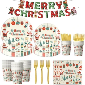 Cartoon Cross Border Christmas Theme Holiday Party Tableware Paper Plates Cups Towels Party Decoration Supplies