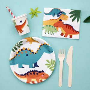 Cartoon Dinosaur Party Supplies Disposable Tableware Set Paper Plates Cups Napkins Kids Cutlery Birthday Party Decorations