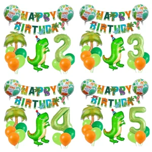 Cartoon Dinosaur Theme Birthday Banner Green Dinosaur Foil Balloon Children’s Birthday Party Decoration