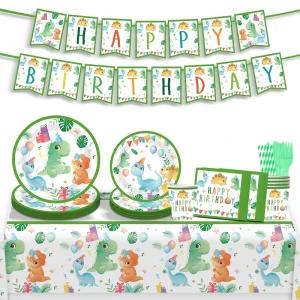 Cartoon Dinosaur Theme Dino World Baby Kids Happy Birthday Party Disposable Tableware Plates Napkins Cups for 10 Guest