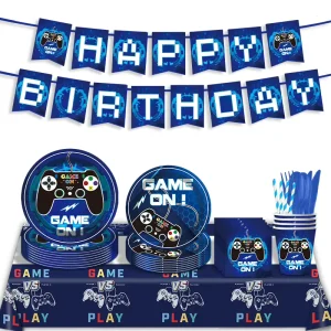 Cartoon Embossed Gaming Party Supplies Bundle Includes Disposable Tableware Birthday Banner Bulk Order Game Theme