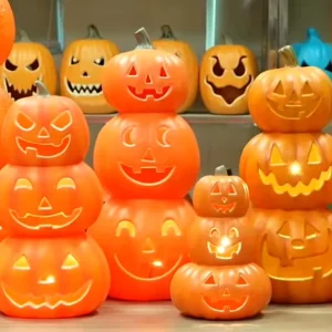 Cartoon Ghost Witch LED Light Halloween Jack o’ Lantern Craft Funny Fall Harvest Decor & Party Favor Gift