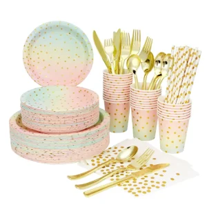 Cartoon Gold Wedding & Party Tableware Set Festive Kids Holiday Decorations for Special Occasions