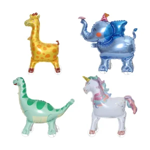 Cartoon Jungle Animal Walking Balloon Tiger Giraffe Elephant 3D Foil Balloon with Wheels for Party Supplies