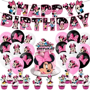 Cartoon Minnie Theme Birthday Party Decoration Set Cake Topper Banner Latex Balloon Kids Party Supplies