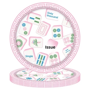 Cartoon Pink-and-Blue Mahjong Cocktail-Themed 20-Piece Disposable Paper Plate Set Cups Napkins for Kids Party Decorations