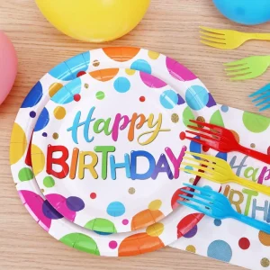 Cartoon Polka Dot Disposable Paper Plate Cup Set Birthday Party Supplies for Boys Girls Thanksgiving Valentine’s Day Easter