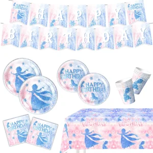 Cartoon Princess Party Decoration Happy Birthday Banner 12 Inch Latex Balloon Kid’s Party Winter Wonderland Disposable Tableware